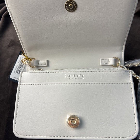 Bebe Spohia Crossbody Purse Beige, Quilted, Gold, Snap, Zip, NWT - Picture 4 of 7